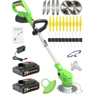 21V Electric Weed Wacker Cordless,Weed Eater Battery Powered with 2 * 2.0Ah Battery, Charger & 5 Types Blade Lightweight Grass Trimmer for Garden Yard Lawn Work