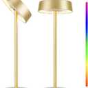 Cordless Lamp, RGB, Outdoor Waterproof, Dimmable Touch Control 3 Color Temperature, Battery Operated Portable, LED Memory Function, Rechargeable Table Lamp, Desk Lamp, Patio Dinning Restaurant Kitchen (Gold)