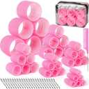 Tetutor 6 Size Hair Rollers for Women, 62 Pcs Rollers Hair Curlers for Long Medium Short Hair, Large Medium Small Self Grip Hair Rollers with 36 Rollers 24 Stainless steel Clips 1 Storage Bag (Pink)