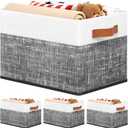 Fab totes Collapsible Storage Baskets for Shelves,14"x10", 4 Pack Foldable Fabric Storage Bins with Double Leather Handles, Large Baskets for Organizing Books, Clothes, White & Black