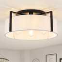 20.5" Semi Flush Mount Ceiling Light, 4-Light Modern Kitchen Hallway Light Fixtures with Drum White Shade, Metal Close to Ceiling Lights for Entryway Living Room Bedroom Dining Room Foyer, Black