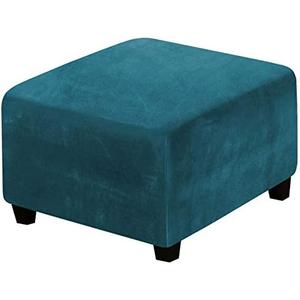 Square Ottoman Covers Ottoman Slipcover Square Footstool Protector Covers Storage Stool Ottoman Covers Stretch with Elastic Bottom, Feature Real Velvet Plush Fabric, Deep Teal S