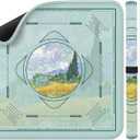 Mahjong Mat 31.5 Inch Square - Non-Slip Durable Table Cover for Mahjong/Card/Domino Games, Rolled Shipping with Storage Pockets & Noise Reduction, Premium Gift for Women(Golden Field)