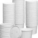 GUSTO [8 oz. - 50 Count White Paper Food Containers with Vented Lids - To Go Hot Soup Bowls, Disposable Ice Cream Cups, Ideal for Hot and Cold Foods - (Formerly Comfy Package)