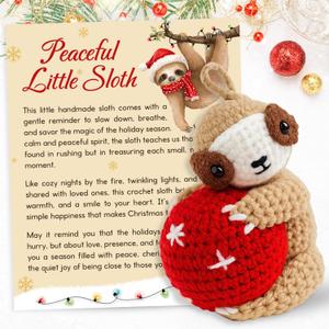 Sloth Ornament - Sloth Ornaments for Christmas Tree, Animal Ornaments - Animal Lovers Gifts for Women - Christmas Crochet Ornament & Card