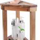 Boulphia Shower Foot Rest 14in, Acacia Wood Shower Stool for Shaving Legs, Waterproof Corner Shower Stool with Storage Shelf for Inside Small Shower Spaces, Wood Color