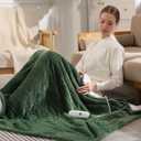 Electric Throw Blanket Heated Throw 50''x60''- Wheat Pattern Flannel & Sherpa Heated Lap Blanket with 5 Heat Settings & 4-Hour Auto Shut-Off, ETL & FCC Certified, Machine Washable Home Use, Green