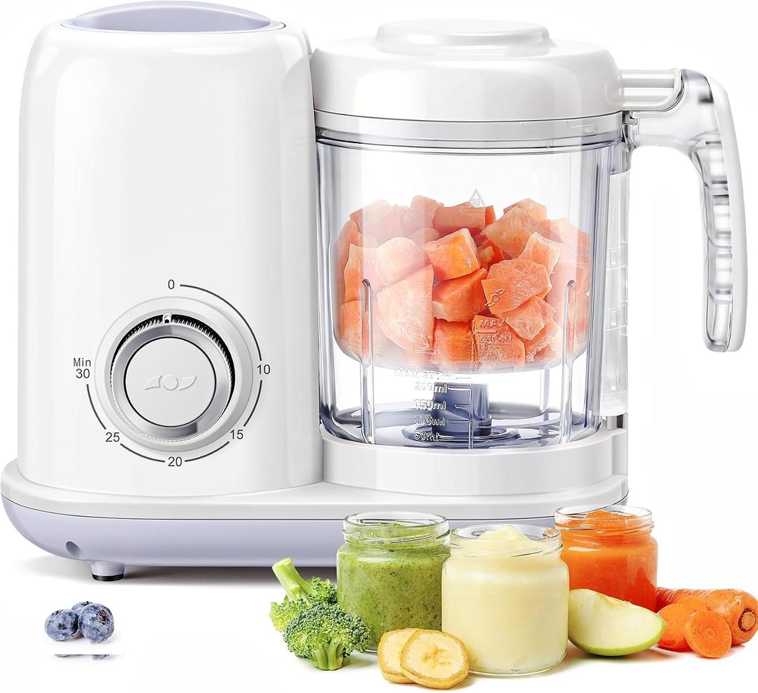 AMZBABYCHEF Baby Food Maker, 4 in 1 Baby Food Processor and Steamer, Puree Blender, Multifunctional Baby Puree Maker, Dishwasher Safe (White)
