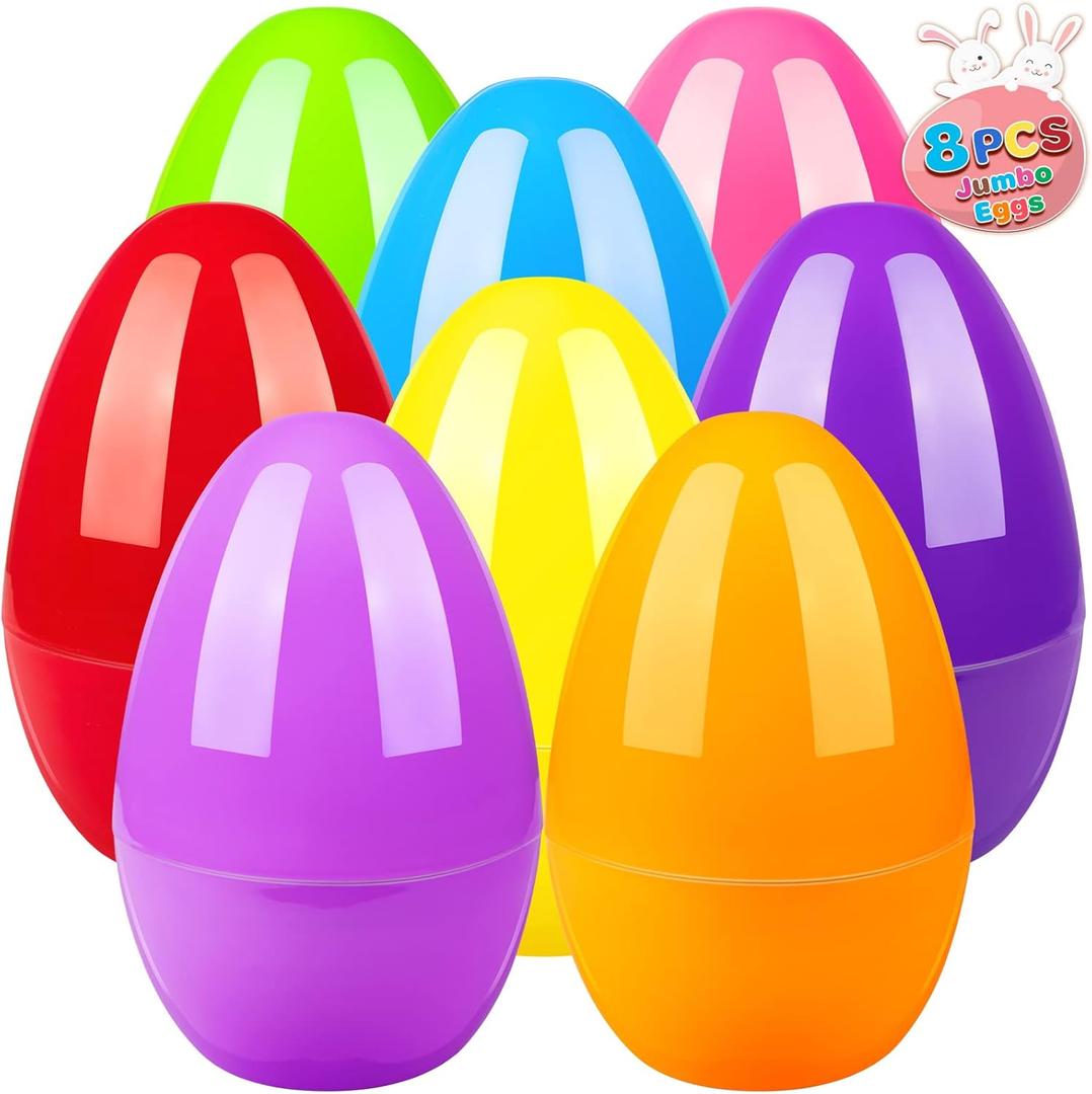BainGesk 8PCS Jumbo Easter Eggs, 10" Large Plastic Easter Eggs, Empty Eggs for Easter Egg Hunt, Bulk Fillable Surprise Eggs, Basket Stuffers Fillers, Easter Party Favor for Kids