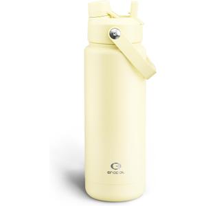 ENCOOL Insulated Water Bottle with Straw Stainless Steel Water Bottle, Leak-Proof, BPA-Free, Double Wall Vacuum Keeps Cold for 24 Hours for Sports, Travel, School (32 oz, Light Vanilla)