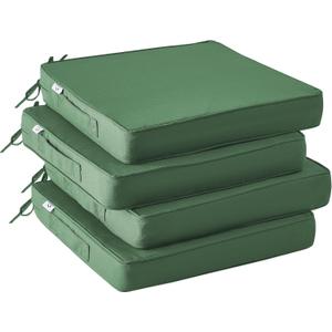 Outdoor Chair Cushions Set of 4,Waterproof Outdoor Seat Cushions for Patio Furniture,Patio Chair Cushion with Handle and Ties, Square Out Door Chair Pads,19" x 19" x 3", Forest Green