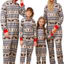 VNVNE Matching Christmas Onesie Pajamas Set for Family/Couples/Women/Men, One Piece Xmas Pjs Hooded Zipper Printed Sleepwear (L)