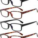 Kerecsen 4 Pack Reading Glasses for Men and Women with Spring Hinges, Lightweight Black Rectangular Readers Eyeglasses (2 Black 2 Tortoise, 3.50)