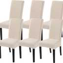 SearchI Jacquard Dining Room Chair Covers Set of 6, Stretch Kitchen Chair Covers Washable Parsons Chair Slipcover Removable Dining Chair Protectors for Hotel,Ceremony(Beige Maze Jacquard)