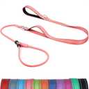 6FT Slip Lead Dog Leash with Double Padded Handle, Anti-Tangle Slip Leads for Dogs, Reflective Nylon No-Pull Training Leash for Small Medium Dogs, Pink