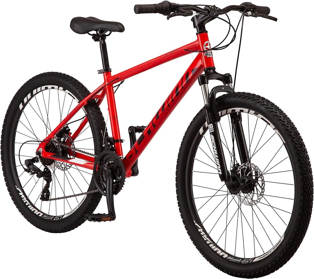 Schwinn High Timber Mountain Bike for Adult Youth Men Women Boys Girls, 24 to 29-Inch Wheels, 7 or 21-Speeds, Front Suspension, Aluminum and Steel Frame Options, 26-Inch Wheels