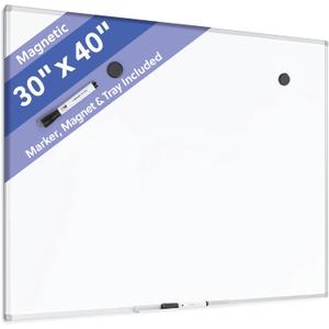 U Brands Magnetic Dry Erase Board White Board, 40" x 30", Slim Aluminum Frame, Includes Dry Erase Marker, Magnet, and Clip-On Tray