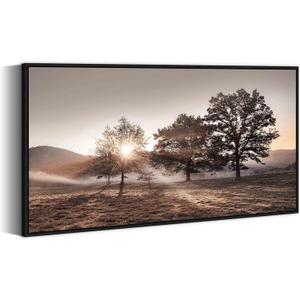 Sunset Landscape Framed Wall Art - Mountain Canvas Picture Forest Nature Artwork Wildness Tree Scenery Prints for Bedroom Living Room (48"L x 24"W)