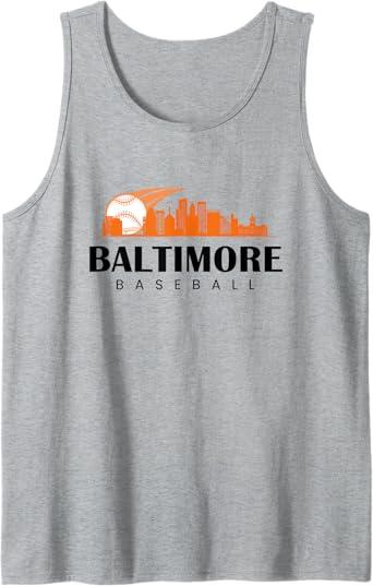 Baltimore Baseball Minimal City Skyline Retro Baseball Lover Tank Top XL