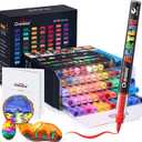 Overseas Acrylic Paint Markers 60 Colors, Brush Tip Paint Pens with Automatic Ink Control System, Quick Drying Liquid Ink Acrylic Marker for Rock, Wood, Canvas, Glass, Fabric, Metal, Plastic, Rubber