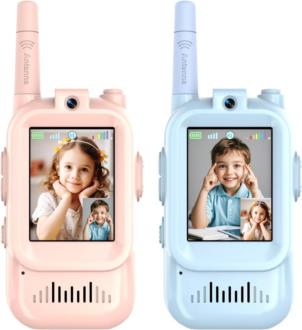 Video Walkie Talkies for Kids, 2 Pack Long Range Walkie Talkies with Camera & Voice Changer for Boys Girls Ages 3-12, Ideal for Family Games, Outside, Camping, Hiking,Christmas Birthday Gifts (Pink & Blue)