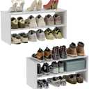 2 Pack White Shoe Rack for Closet, 2-Tier Expandable Small Shoe Shelf, Stackable Iron Wood Combination Shoe Organizer Racks Shelves for Closets, Entryway, Hallway, Garage, Holds 15-24 Pairs