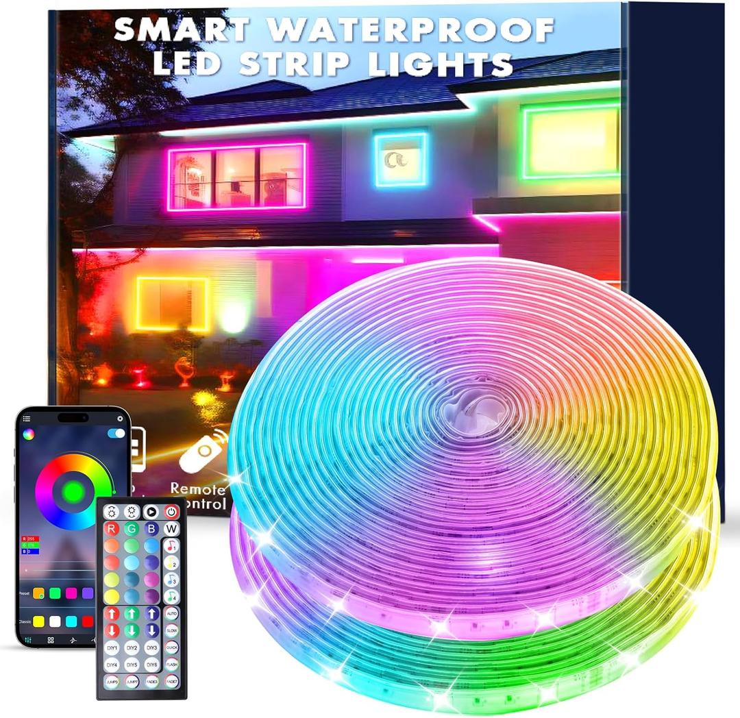 200FT Outdoor RGB LED Strip Lights, IP68 Music Sync Led Lights with App Control and Remote, Color Changing Waterproof Led Rope Lights for Outdoor, Balcony, Roof, Garden, Stairs