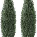 Garvee 5ft Artificial Cedar Topiary Trees for Outdoor, 2-Set Faux Plants Evergreen Fake Pine Cypress Tree with Black Pot, UV Protection for Front Porch Door Home Decor, 2 Pack