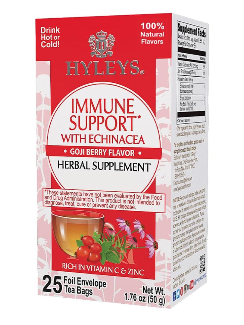 Hyleys Immunity Tea With Echinacea Goji Berry Flavor - 25 Tea Bags (1 Pack) - Support Your Immune System (EXP 01/31/27)