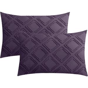 JELLYMONI Pillowcases Standard Size Purple 2 Pack Boho Plaid Bed Pillow Covers 20x26in Microfiber Envelope Pillow Shams Tufted Bohemian Textured (Pillows are not Included) (08 - Purple - Grid)