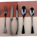 Stainless Steel Mirror Polished Flatware Set, Steak Knife Dinnerware Knife Fork Salad Fork Dessert Spoon 6-piece, Service for 1, Black