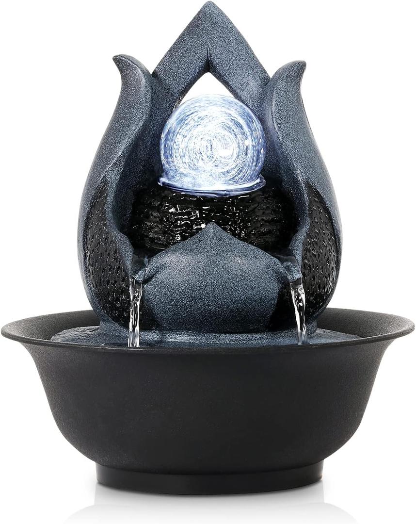 WICHEMI Tabletop Fountain Warer Fountains Indoor Waterfall Fountain Indoor Relaxing Water Feature Meditation Fountains with LED Light for Home Office Bedroom Decor (Style 12)