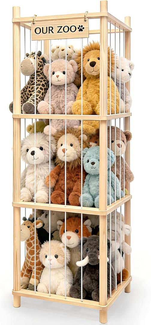 Stuffed Animal Storage & Organizer, Wooden Stuffed Animal Holder, Large Capacity Stuffy Storage Organizer, Cute Zoo Toy Holder for Playrooms, Nursery, Toddler Rooms & Bedrooms - 54 Inch
