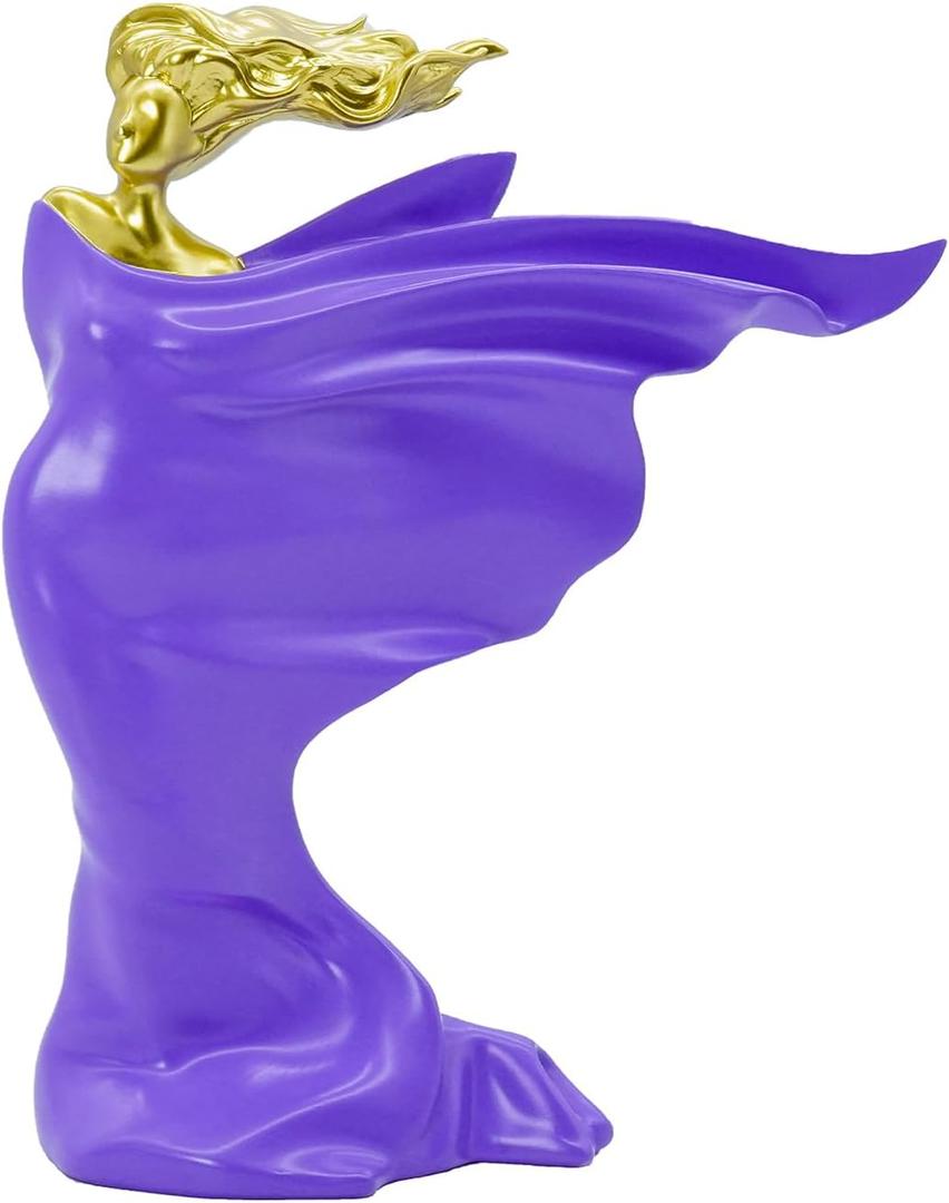 Elegant Resin Sculpture Decor Golden Lady with Flowing Gown Design, Also in Purple, Blue, and More, Modern Art Home Accent for Living Room, Office, and Gift Giving