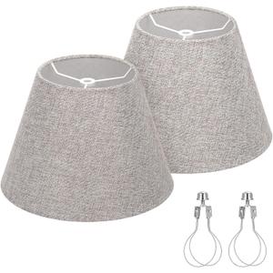Lamp Shades for Table Lamps, Gray Lamp Shades Set of 2, 5.5" Top x 10" Bottom x 6.6" High, Natural Linen Lamp Shades for Floor Lamps Bedside Lamps, Spider, Bulb Clip Adapters Included