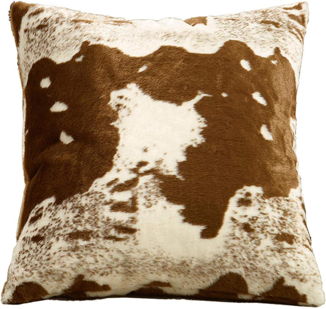 Fennco Styles Rustic Faux Fur Cowhide Decorative Throw Pillow Cover 28" W X 28" L  Brown Fur Pillow Case for Couch, Bedroom and Living Room Dcor
