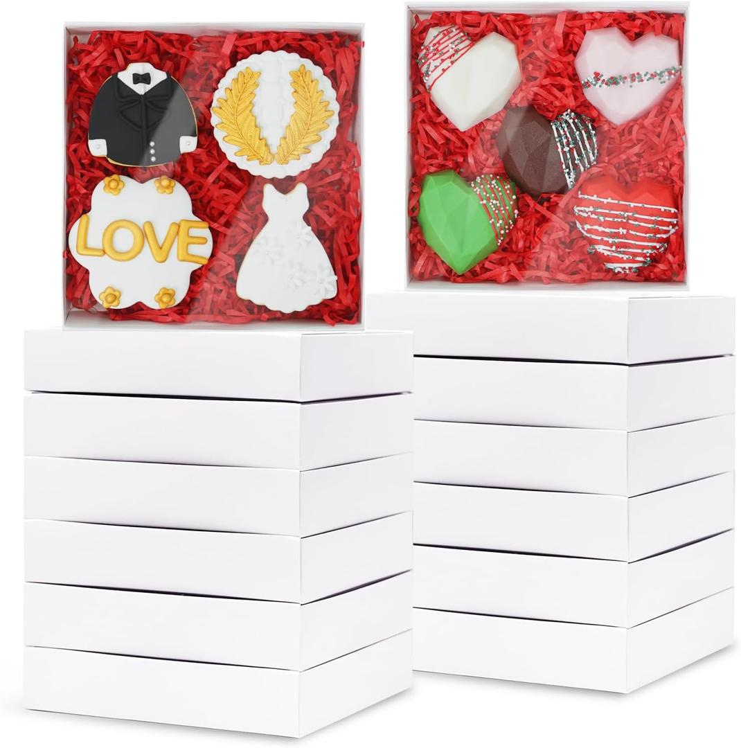 XINHPKGG 50 Pcs 6" x 6" x 1 1/4" Cookies Boxes with Full Clear Window Bakery Boxes Macaron Treat Box Chocolate Covered Ores Box - Simplex Base with Clear Lid (Two Piece Set)