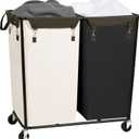 STORAGE MANIAC Commercial Laundry Hamper with Heavy Duty Steel Frame, 74 Gal. Industrial Laundry Basket Cart with Wheels for Hotel, Home, Laundry Room, Big Large Clothes Sorter, 2 Section Beige/Black