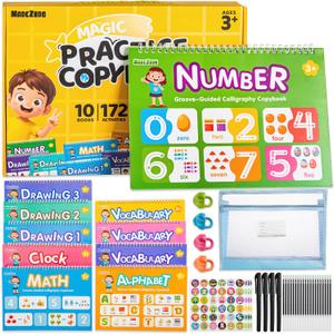 MarcZero Magic Grooved Writing Practice Books for Kids Ages 3-8 | 10 Books Reusable Handwriting Tracing Books with Disappearing Ink Pen, Preschool Tracing Educational Learning Gifts