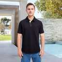 Mens Long and Short Sleeve Polo Shirts Pocket Casual Solid Cotton Blend Drop Cut Collared Polo Shirts for Men (Blue, L)