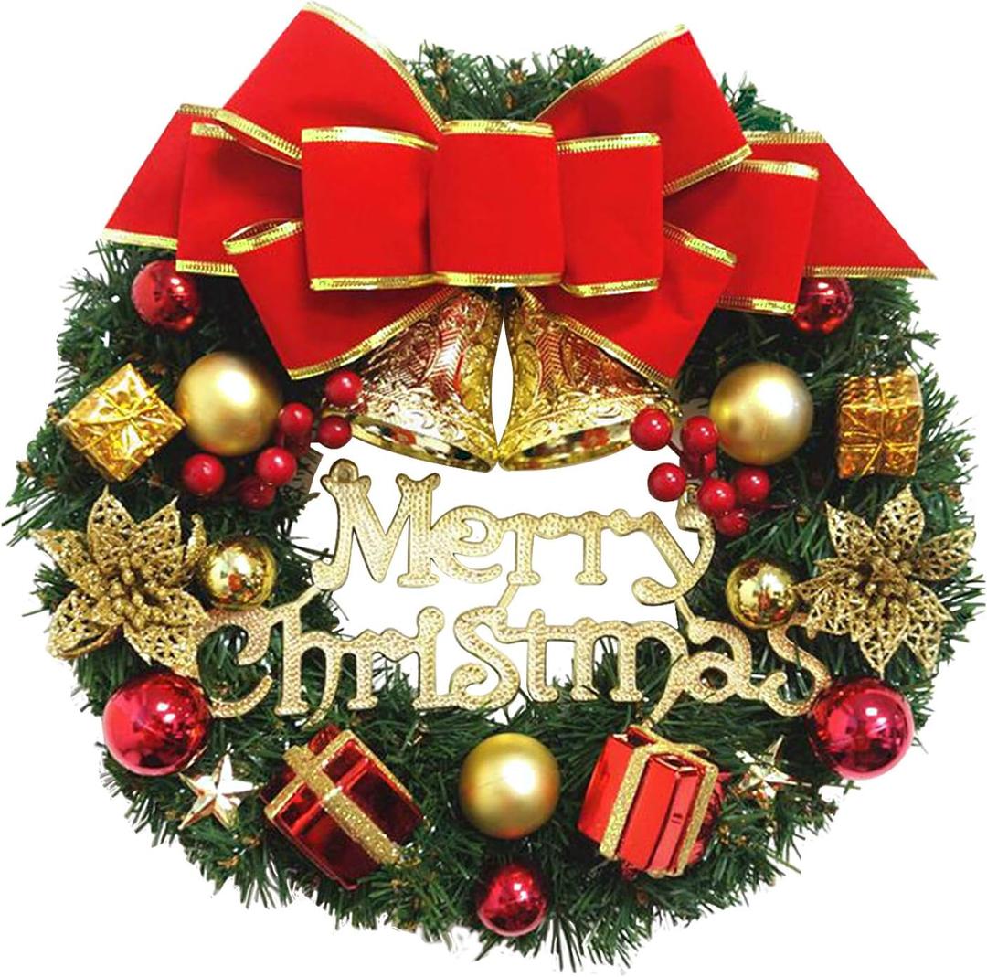 Christmas Wreaths, 12 Inch Christmas Front Door Hanging Artificial Wreath Garland with Balls Bells Gift Box Bow Star for Christmas Decorations Door Window Indoors Outdoors Decor