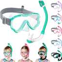Vvinca Snorkeling Gear for Kids Dry Top Kids Snorkel Set for Boys Girls Junior Youth Children Age 3-14 Swim Goggles with Nose Cover Anti-Fog Panoramic View Adjustable Elastic Diving Mask and Snorkel