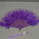 Huralona 1920s Vintage Style Flapper Hand Fan Embroidered Flower Marabou Feather Fan (Glitter Purple)