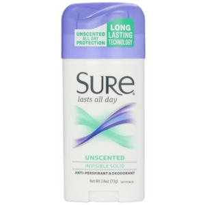 Sure Deodorant Invisible Solid, Unscented - 2.6 oz (2.6 Ounce (Pack of 1))