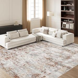Art&Tuft Washable Rugs 8x10, Anti-Slip Backing Abstract 8x10 Area Rugs, Stain Resistant Large Rugs for Living Room, Foldable Machine Washable Area Rug(8'x10', Rust)