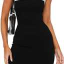 Women's Summer Sexy Square Neck Sleeveless Casual Short Dress Bodycon Party Club Mini Dresses (Black, S)
