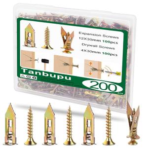 200Pcs Self Drilling Drywall Anchors with Screws Kit, 2025 Upgraded (0.47X1.18inch) Zinc Plated Steel Wall Anchors and Self Tapping Screws No Drill or Holes in Wall