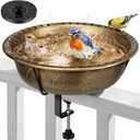 VIVOHOME Deck Mounted Bird Bath with Solar Fountain, Outdoor ABS Birdbath Bowl with Adjustable Metal Clamp, Solar Powered Pump for Railing, Fence, Balcony, 1.45 Gallons, Copper