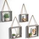 J JACKCUBE DESIGN Wall Decor Floating Hanging Square Shelves Wall Mounted Rustic Wood Cube Display Shelf Shadow Boxes Decorative Boho Home Dcor for Living Room, Bedroom, Office, Set of 4 - MK571A