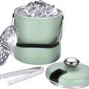 flybold Ice Bucket with Scoop - 7''x5.5''x5.5'' Small Insulated Ice Bucket with Lid and Stand - Double-Walled Stainless Steel Green Ice Holder for Party - 1.3L Ice Container for Outdoor or Indoor (Stainless Steel Green)